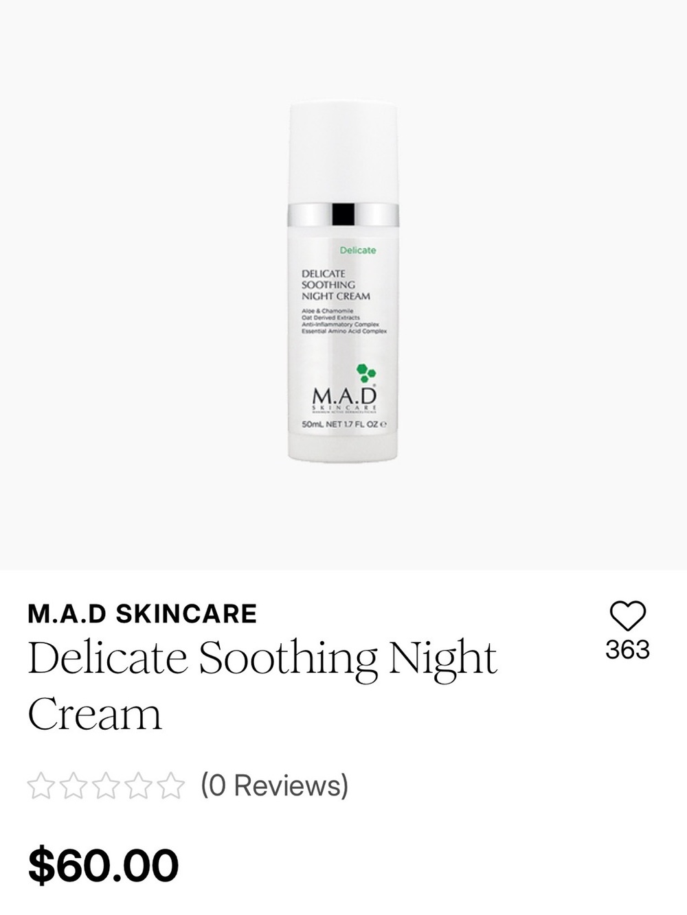 M.A.D Skincare Delicate Soothing Night Cream SEALED in original box!